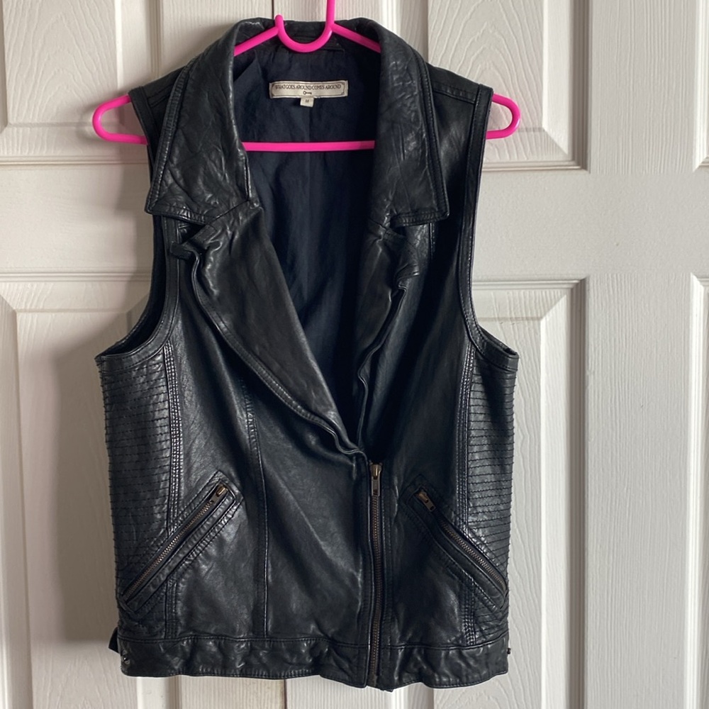 •Black Biker Style Sheep Leather Vest